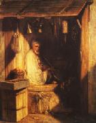 Alexandre Gabriel Decamps Turkish Merchant smoring in His shop painting